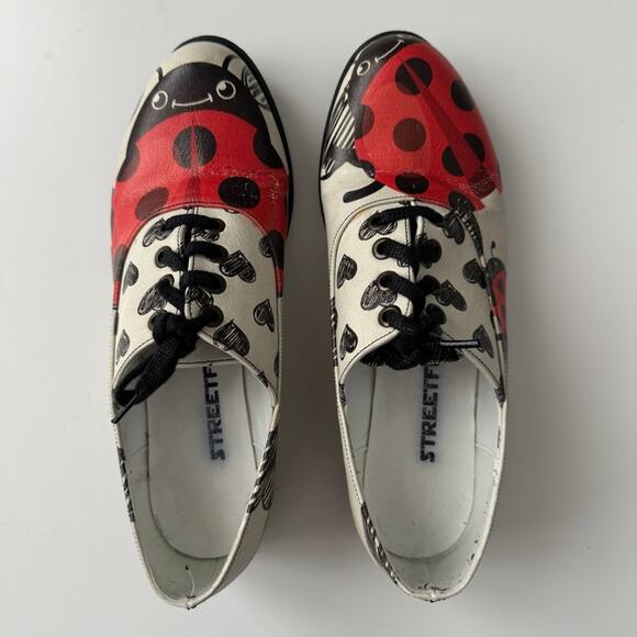 Streetfly Shoes - Streetfly Ladybug Art to Wear Oxford White Black Red Shoes EU 38 US 7